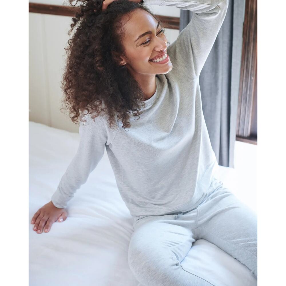 Quince SuperSoft Fleece Crew Neck Long Sleeve Pullover Sweatshirt Heather Grey M